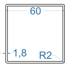 Алюминиевая труба квадратная 60x60x1,8 мм, АД31