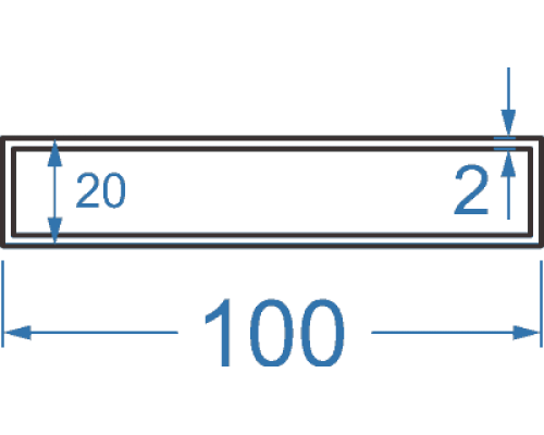 Алюмінієва труба прямокутна 100x20x2 мм, АД31
