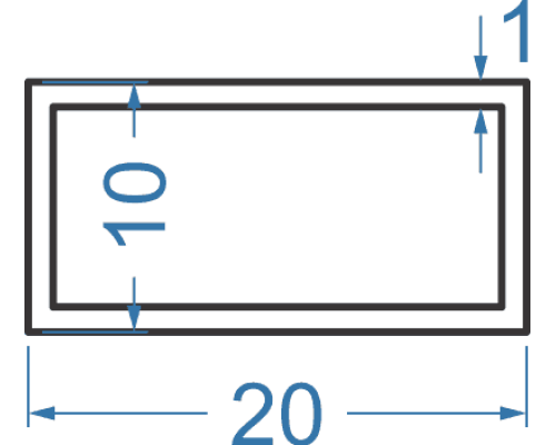 Алюминиевая труба прямоугольная 20x10x1 мм, АД31, без покрытия