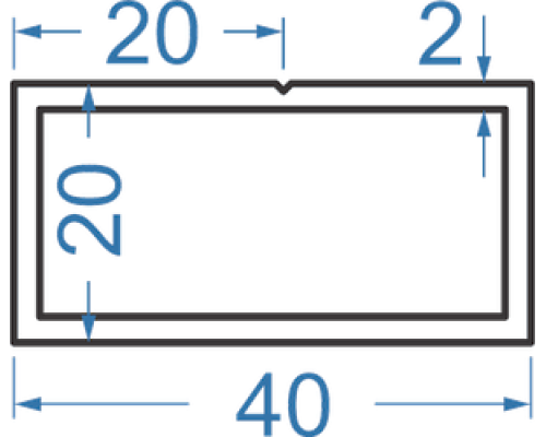 Алюмінієва труба прямокутна 40x20x2 мм, АД31