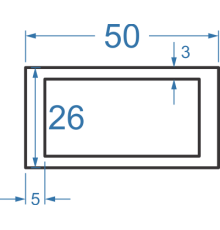 Алюмінієва труба прямокутна 50x26x3х5 мм, АД31