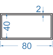 Алюминиевая труба прямоугольная 80x40x2 мм, АД31