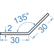 Алюминиевый уголок равносторонний 30x30x2 мм, 135°, АД31