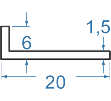Алюминиевый уголок разносторонний 20x6x1,5 мм, АД31, без покрытия