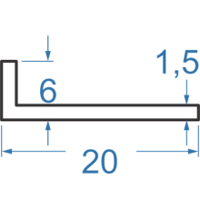 Алюминиевый уголок разносторонний 20x6x1,5 мм, АД31