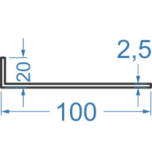 Алюминиевый уголок разносторонний 100x20x2,5 мм, АД31