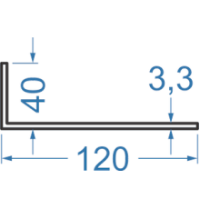 Алюминиевый уголок разносторонний 120x40x3,3 мм, АД31