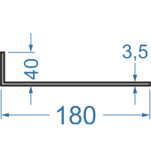 Алюминиевый уголок разносторонний 180x40x3,5 мм, АД31