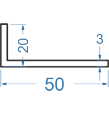 Алюминиевый уголок разносторонний 50x20x3 мм, АД31